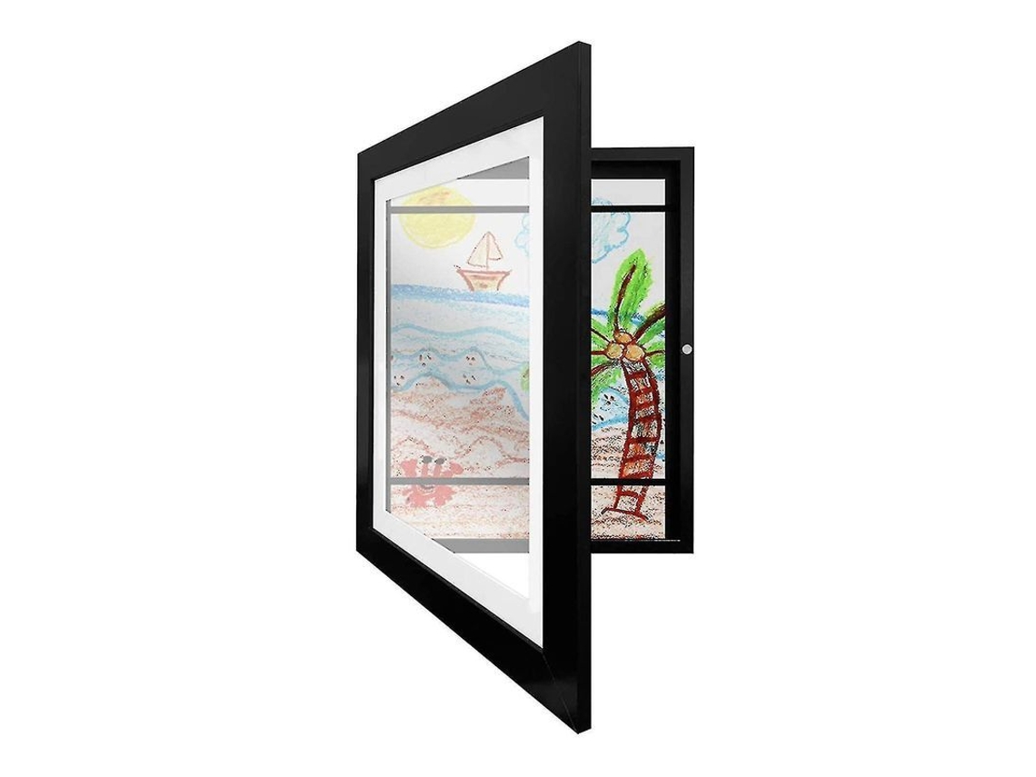 Quadro Para Arte Infantil Com Apoio De Parede Horizontal/vertical E Estrapas Elásticas Em Madeira Com Vidro Temperado Preto