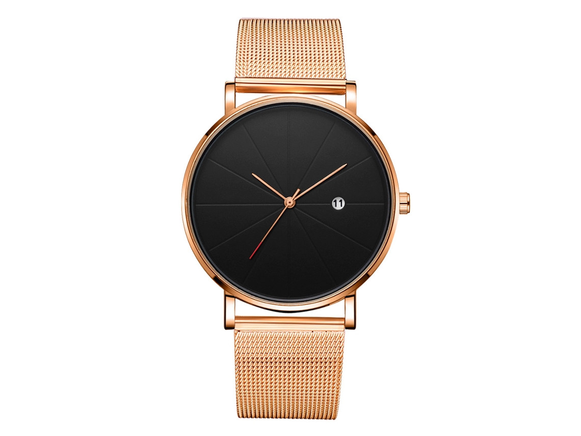 Reloj De Muñeca Mecánico De Cuarzo (correa Oro Rosa Caja Oro Rosa Esfera Negra Manos Oro Rosa)