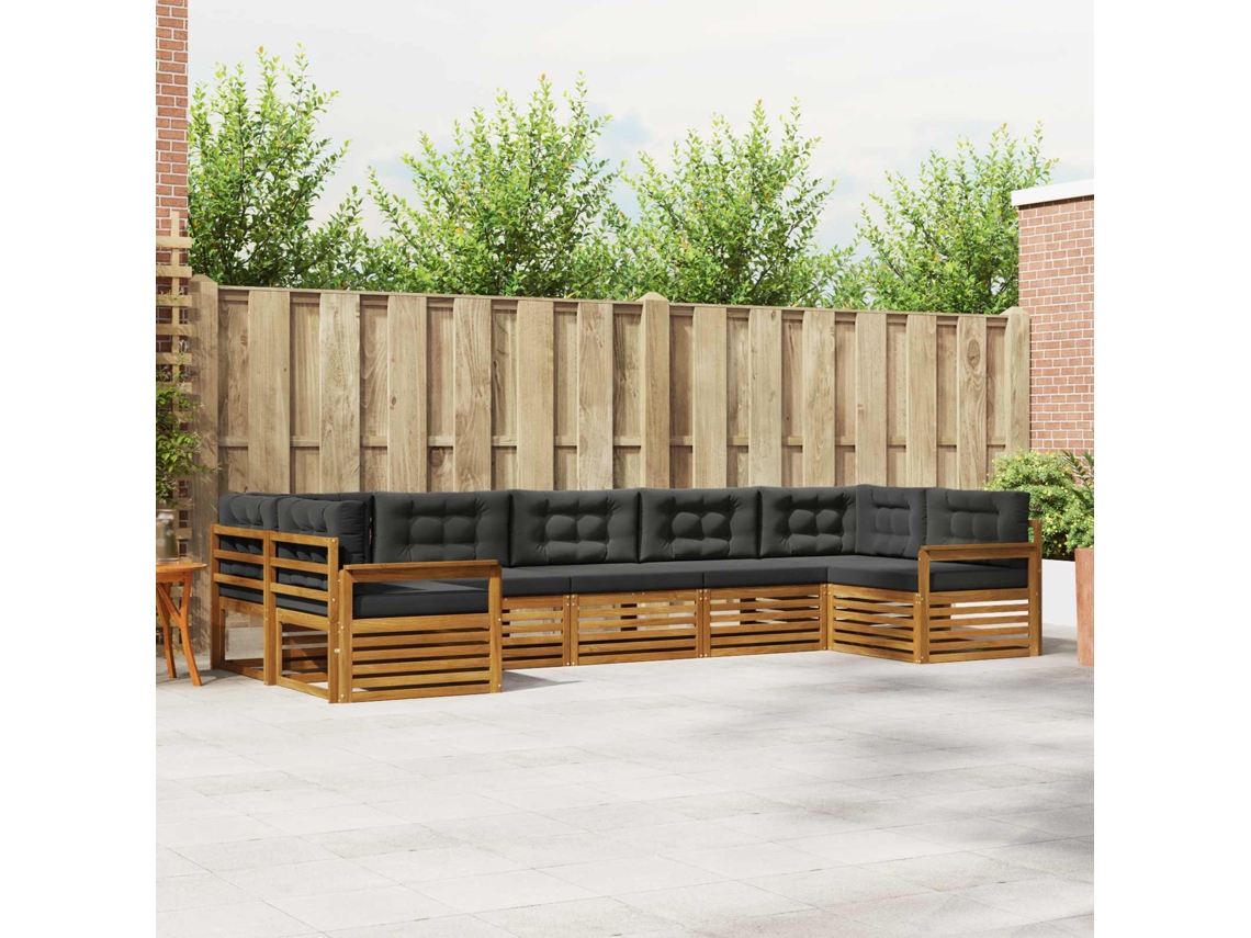 Vidaxl Conjunto De Sofás Para Exterior 7 Unid. Natural E Antracite