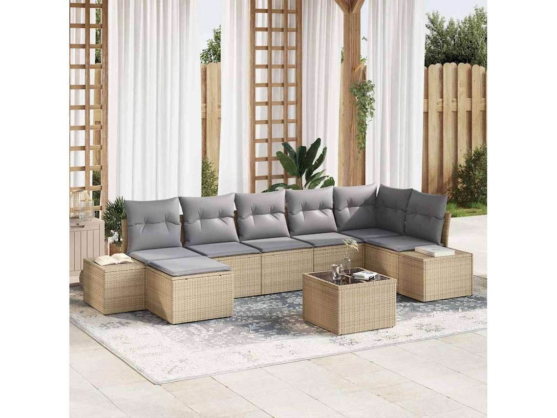 Vidaxl Conjunto De Sofá De Jardim 7 Unid. Bege Vime Pe