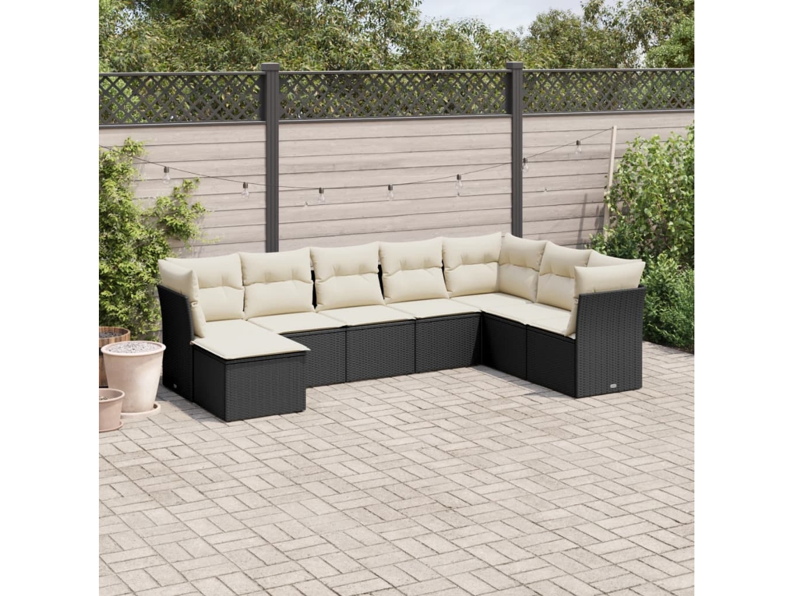 Vidaxl 8 Pcs Conjunto Sofás De Jardim Com Almofadões Vime Pe Preto