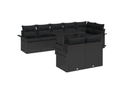 Conjunto 9 Conjunto De Sofá De Jardim Vidaxl Preto Vime Pe (100 X 55 X 73 Cm)