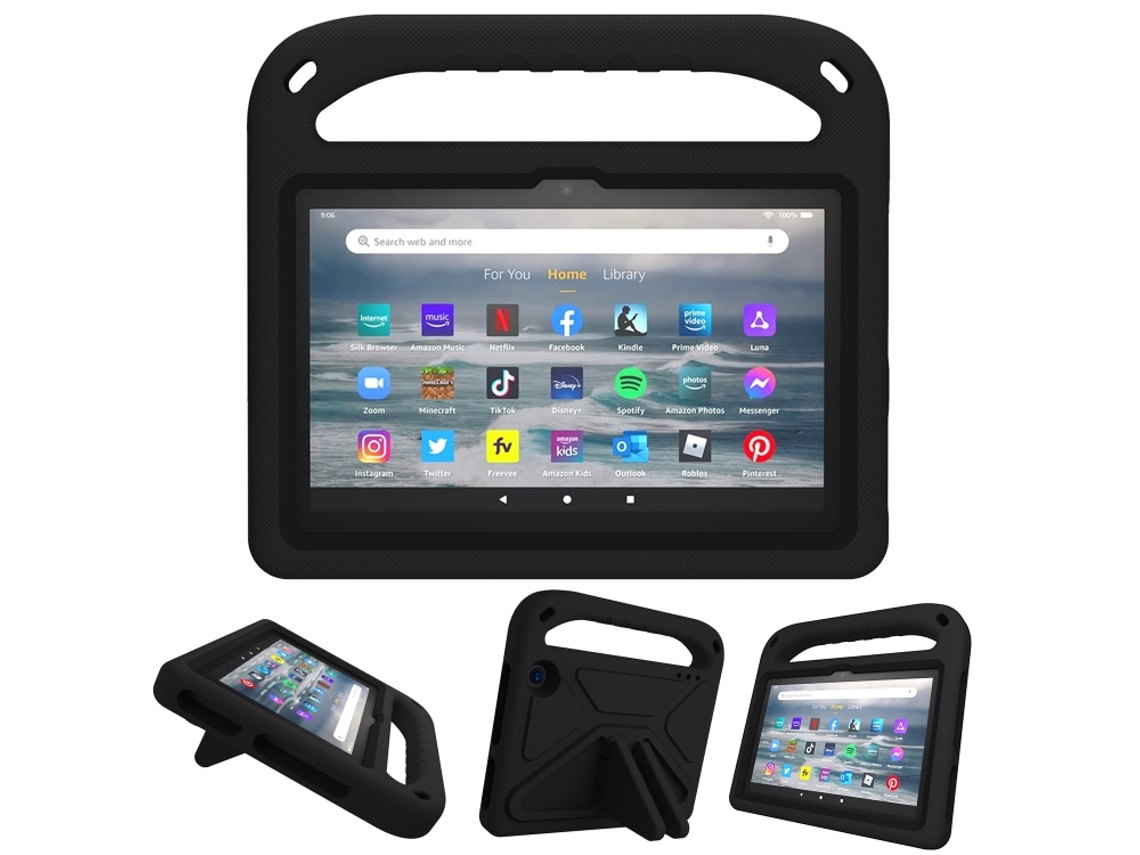 Capa Halinuia Protetora Em Eva À Prova De Choque Com Alça E Suporte Triangular, Para Amazon Fire 7 2022, Cor Preta