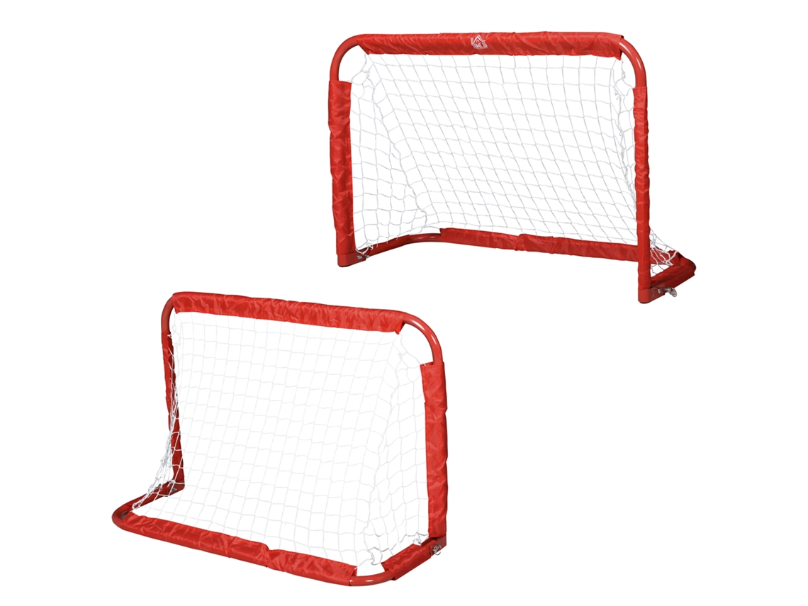 Conjunto De 2 Balizas De Futebol Dobráveis ​​com Rede Tetrolon 90x36x 60cm Vermelho