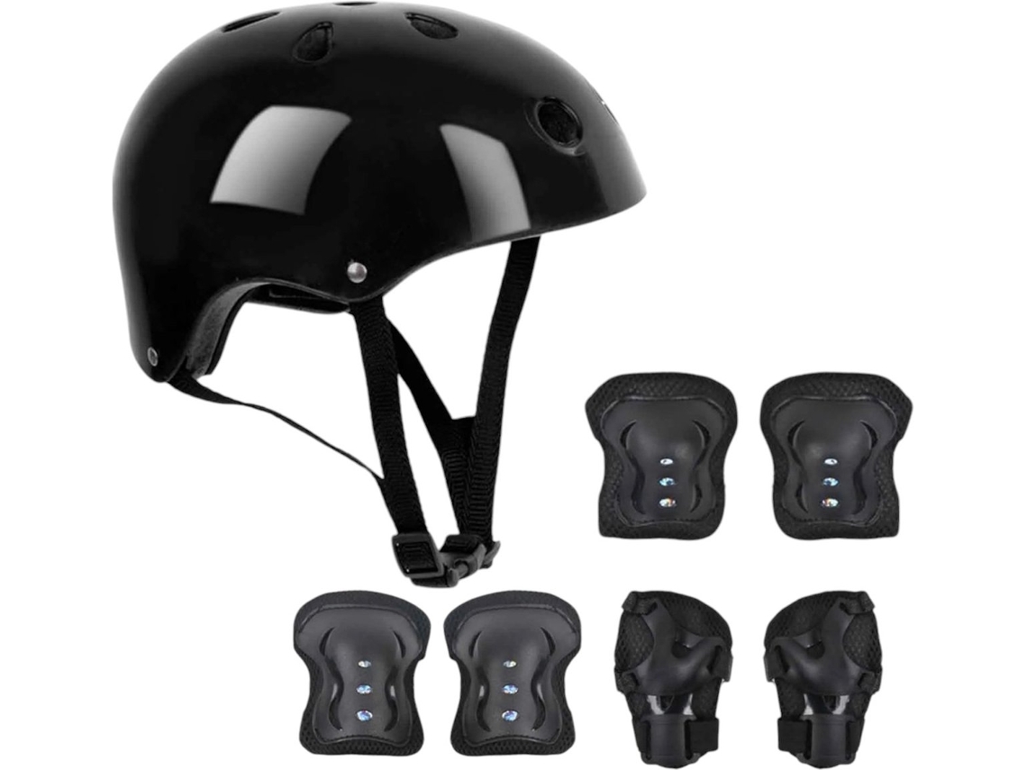 Conjunto de proteção AQUAFORGE infantil com capacete, Joelheiras e Cotoveleiras, 3-12 anos, preto