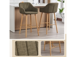 Banquetos Europeus Modernos, Encosto Alto, Braços, Assentos De Linho, Pés De Madeira. Para Cozinhas E Ilhas. Conjunto De 2 (linho Verde).