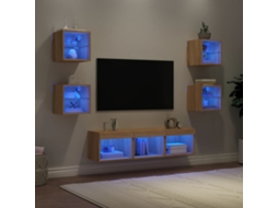 Vidaxl 7pcs Móveis Parede P/ Tv C/ Leds Deriv. Madeira Carvalho Sonoma