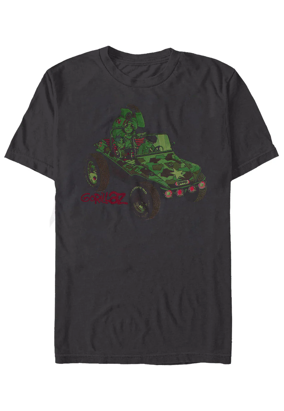 Size:xxxl Rockinstone Gorillaz - Jeep Charcoal - T-shirt Unisex Adults