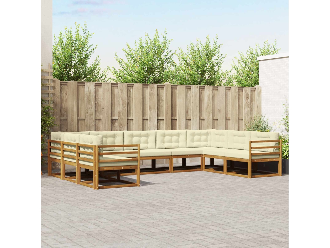 Vidaxl Conjunto De Sofás Para Exterior 9 Unid. Natural E Creme