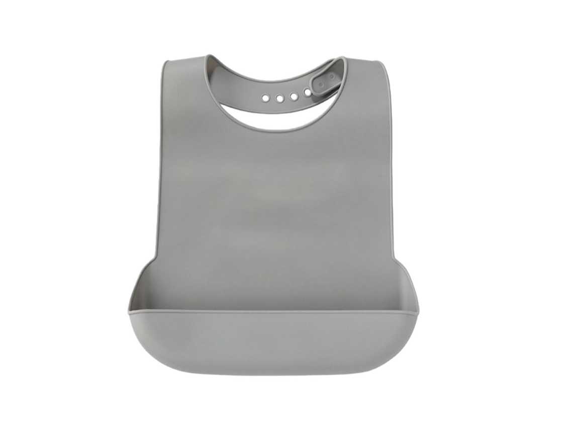 Babete De Silicone Para Adultos Extra Grande Com Bolso Coletor - Reutilizável E Impermeável Grey
