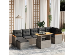 Vidaxl 8 Pcs Conjunto Sofás De Jardim C/ Almofadões Vime Pe Cinzento