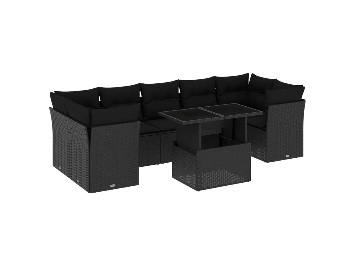 Conjunto de 8 Sofás de Jardim com Almofadões Vime Pe Preto MAISON EXCLUSIVE (8 pcs)