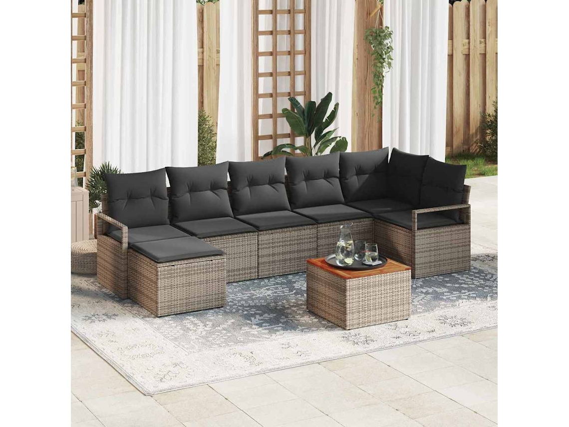 Vidaxl Conjunto De Sofá De Jardim 8 Unid. Cinzeto Vime Pe