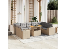 Vidaxl 10 Pcs Conjunto De Sofás P/ Jardim Com Almofadões Vime Pe Bege