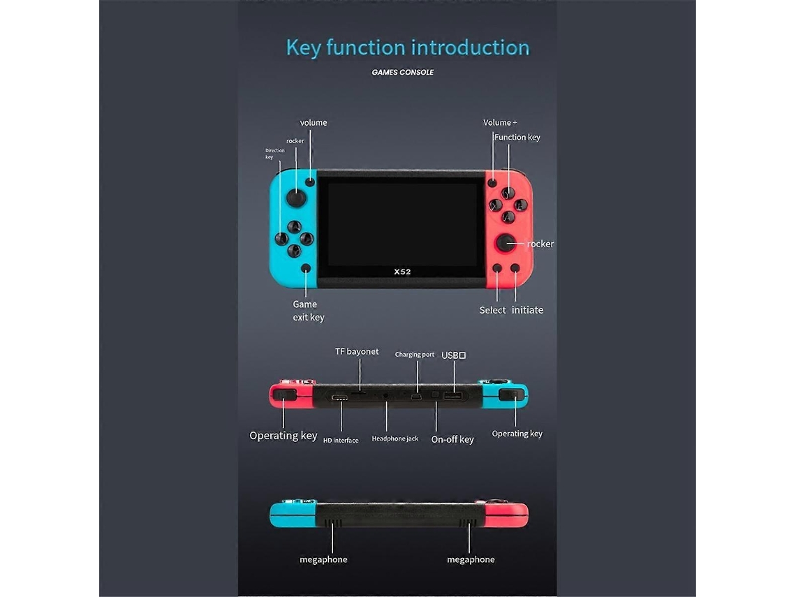 Console De Jogos Portátil X52 Hd De 5,1 Polegadas Com Jogos Clássicos Retrô Integrados E Reprodutor De Áudio E Vídeo. Hengjian