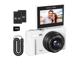 Câmera Digital 4k Wifi 64mp Tela Flip 180º Ultra Leve Presente Para Iniciantes (branco)