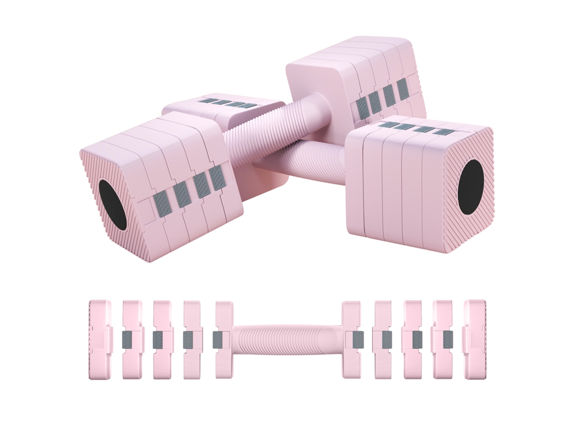 Conjunto de 2 Pesos Quadrados e Halteres Antiderrapantes de 5 Kg com Placas Removíveis. em Aço e Abs.. 32x9x9 Cm Rosa