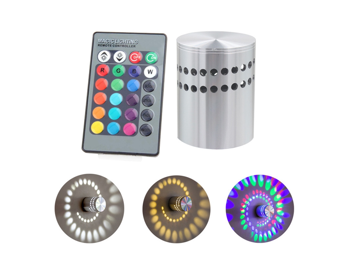 Luminária de Parede Led Rgb de 3w com Design Espiral e Controlador Integrado CHABERLU