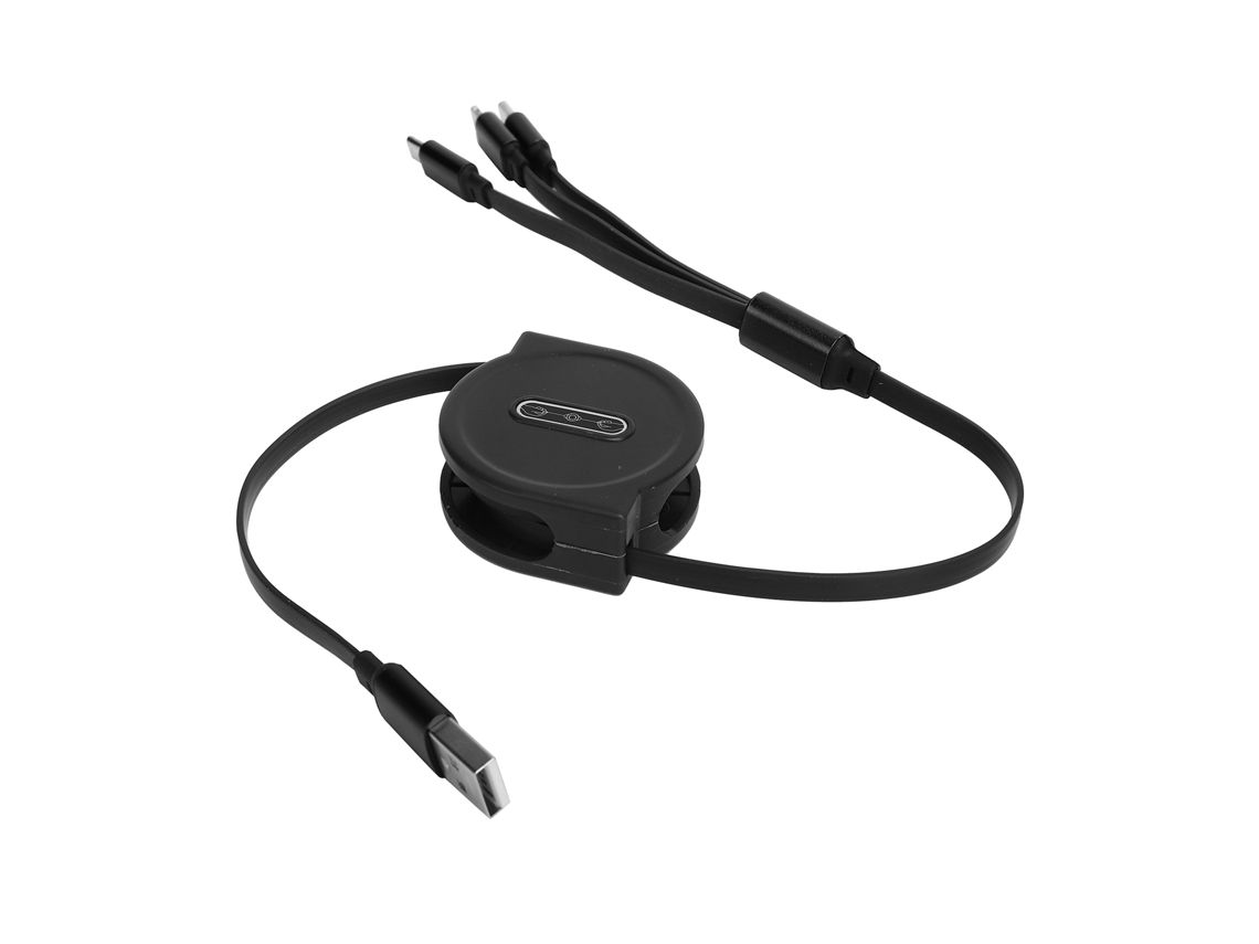 Mali cabo de Carregamento Retrátil 3 em 1 com Conectores Type c/ios/micro Usb 3a 1.1m Preto