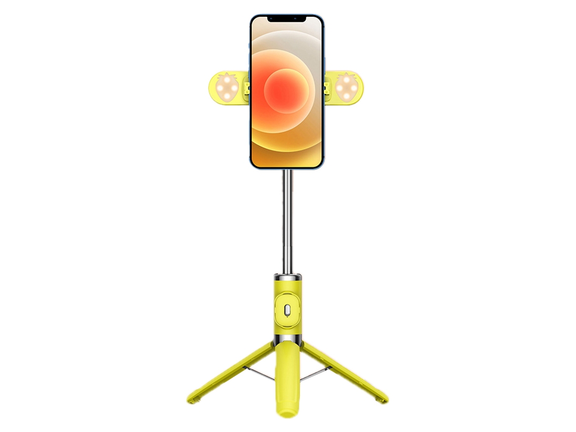 Tripé para celular de 104 cm com luz de preenchimento dupla dobrável e controle remoto Bluetooth para selfies e transmissões ao vivo, amarelo LAXISCREED