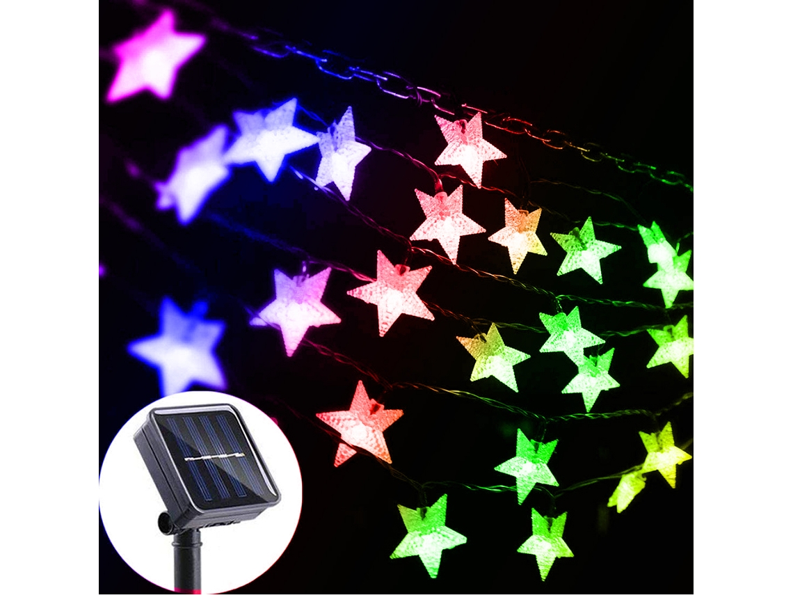Luzes de cordeira solar estrela LED externa 5m 20 estrelas modos pisca/permanente para jardim natal decoração | S/MARCA