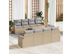 Vidaxl Conjunto De Sofá De Jardim 9 Unid. Bege Vime Pe