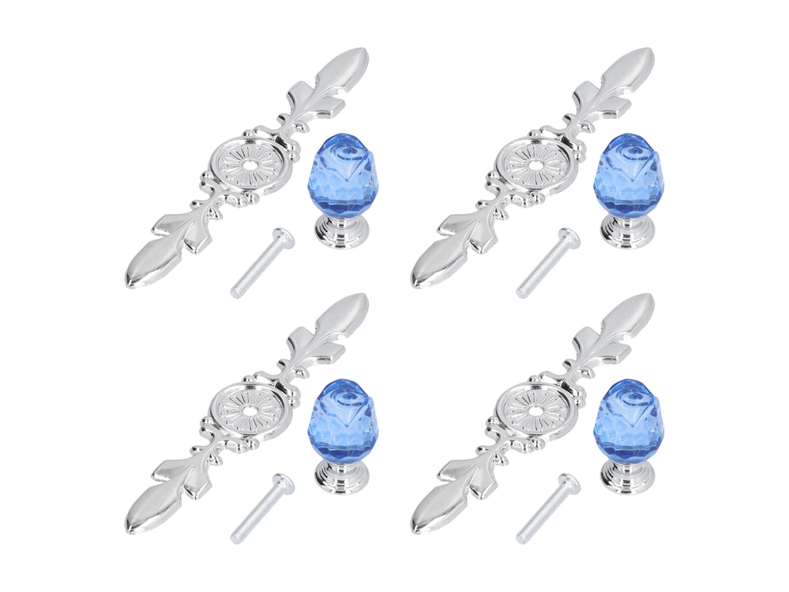 4 Alças de Cristal com Placa Estilo Europeu para Gavetas Armários