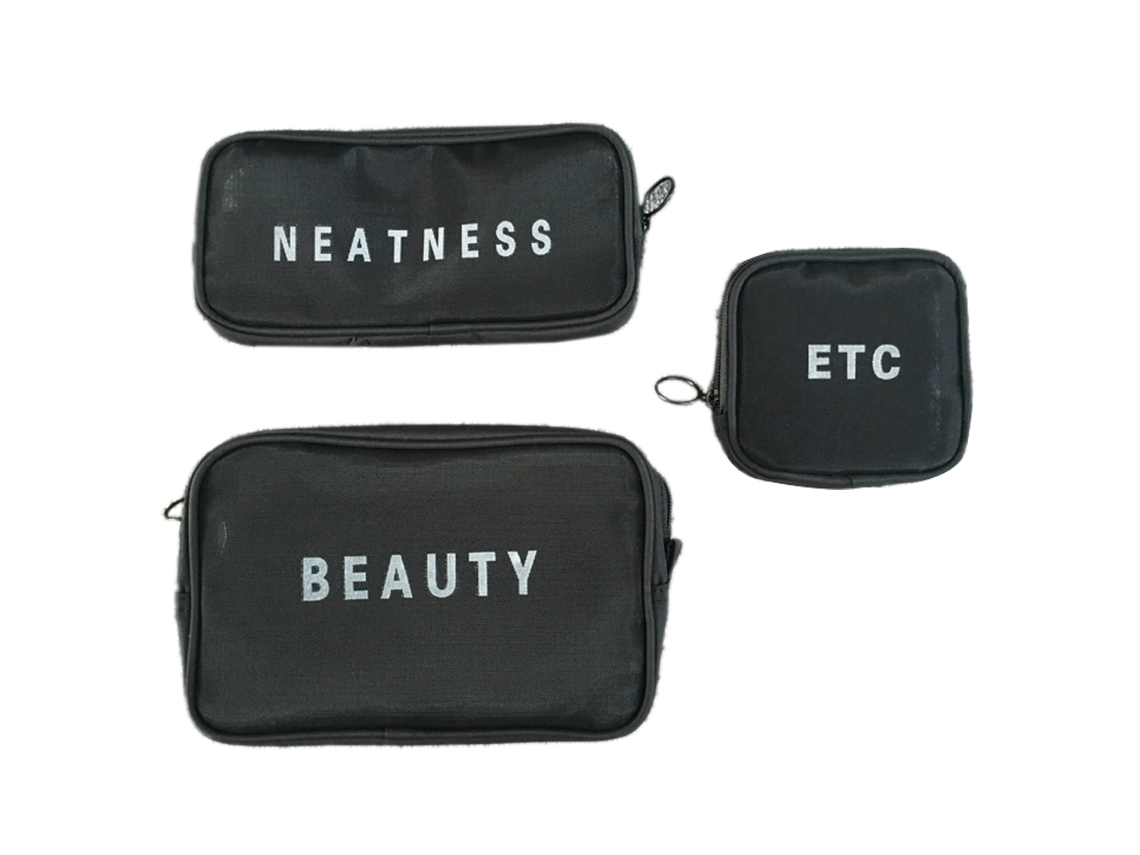 Conjunto de 3 Bolsas de Maquilhagem em Malha com Zíper para Escritórios e Viagens RNEMITERY