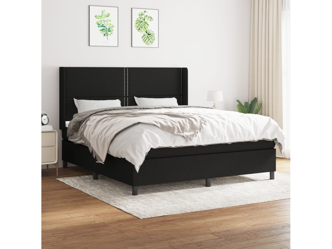 Cama Com Molas/colchão 180x200 Cm Tecido Preto