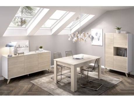 Conjunto Aparador + Mesa + Buffet DEKIT Ness 4 (Branco e Castanho - Melamina - 135 x 81 x 43 cm)