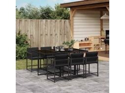Vidaxl 7 Pcs Conjunto De Jantar P/ Jardim C/ Almofadões Vime Pe Preto