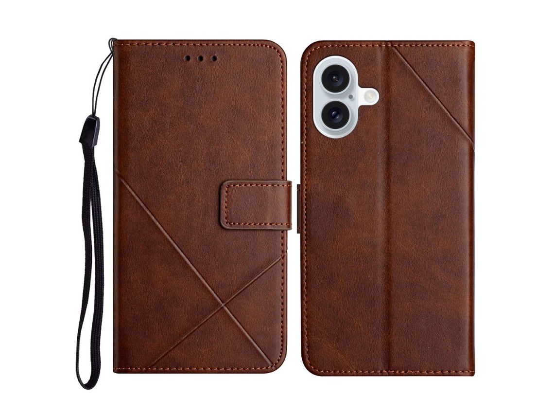 Capa Em Couro Pu Castanho Para Iphone 16 Plus