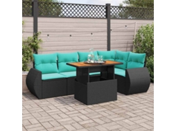 Vidaxl 6 Pcs Conjunto Sofás De Jardim C/ Almofadões Vime Pe Preto