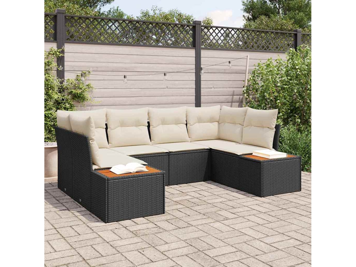 Vidaxl Conjunto De Sofá De Jardim Com Almofada 6 Pcs Preto Vime Pe