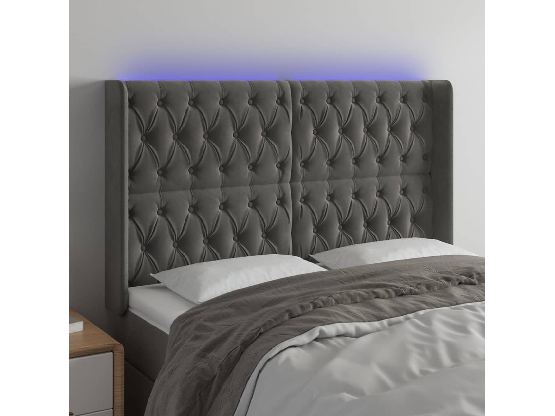 Vidaxl Cabeceira De Cama C/ Led Veludo 163x16x118/128 Cm Cinza-escuro