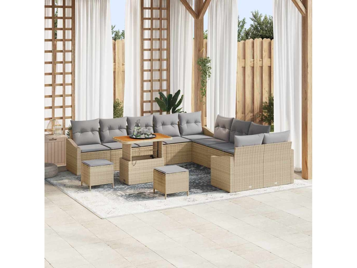 Vidaxl Conjunto De Sofá De Jardim 13 Unid. Bege Vime Pe
