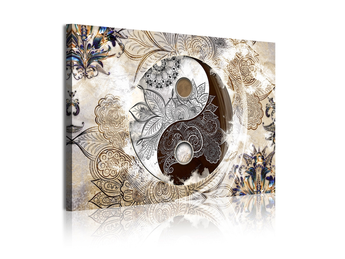 Quadro Moderno DEKOART Ying Yang Abstrato Zen Bege Marrom (120 X 80cm)