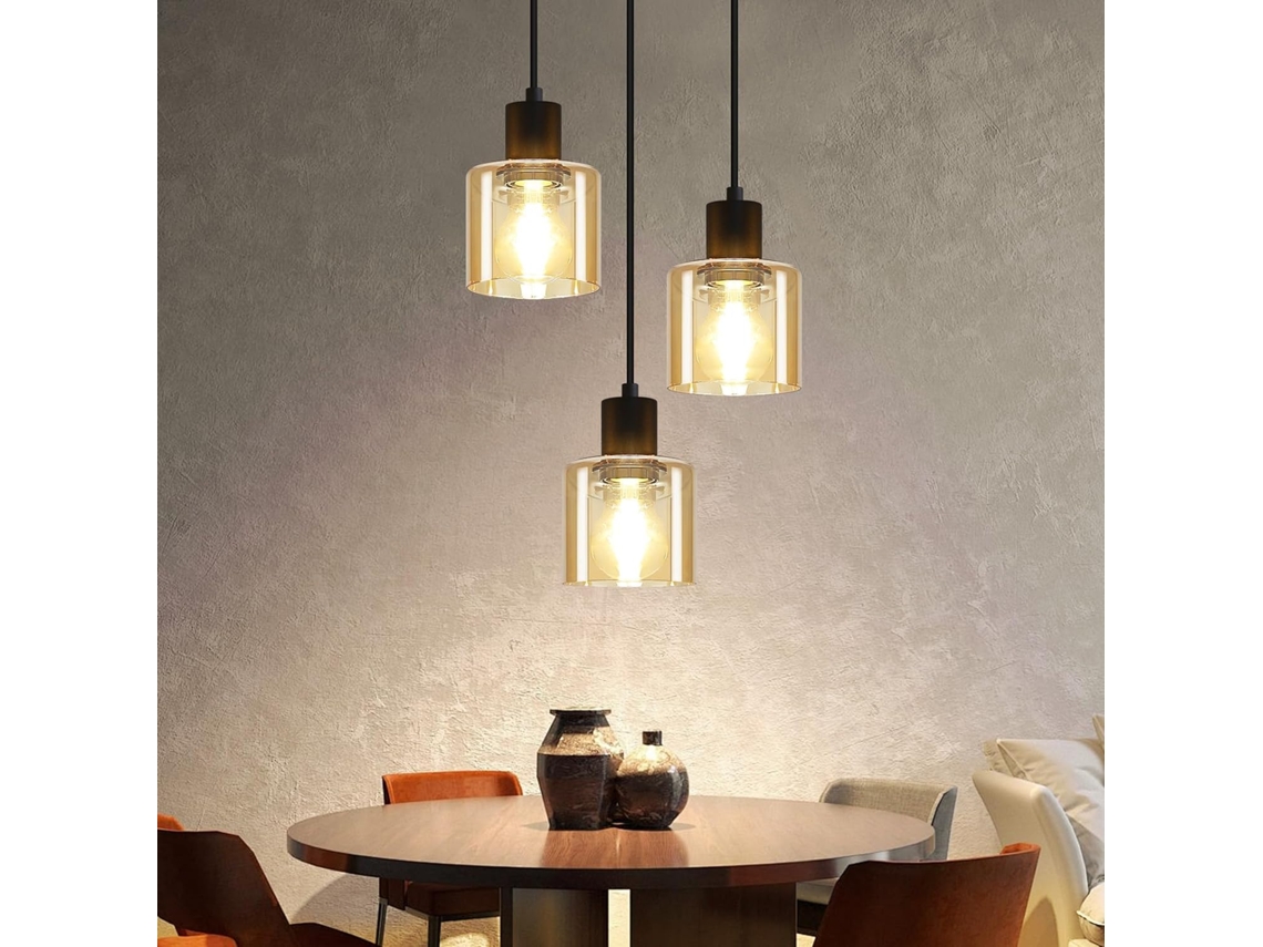 Nettlife Candeeiro Suspenso, 3 L, E27, 170 Cm, Em Metal E Vidro, Para Sala, Quarto, Corredor E Cozinha, Para Uso Diário, Uso Doméstico