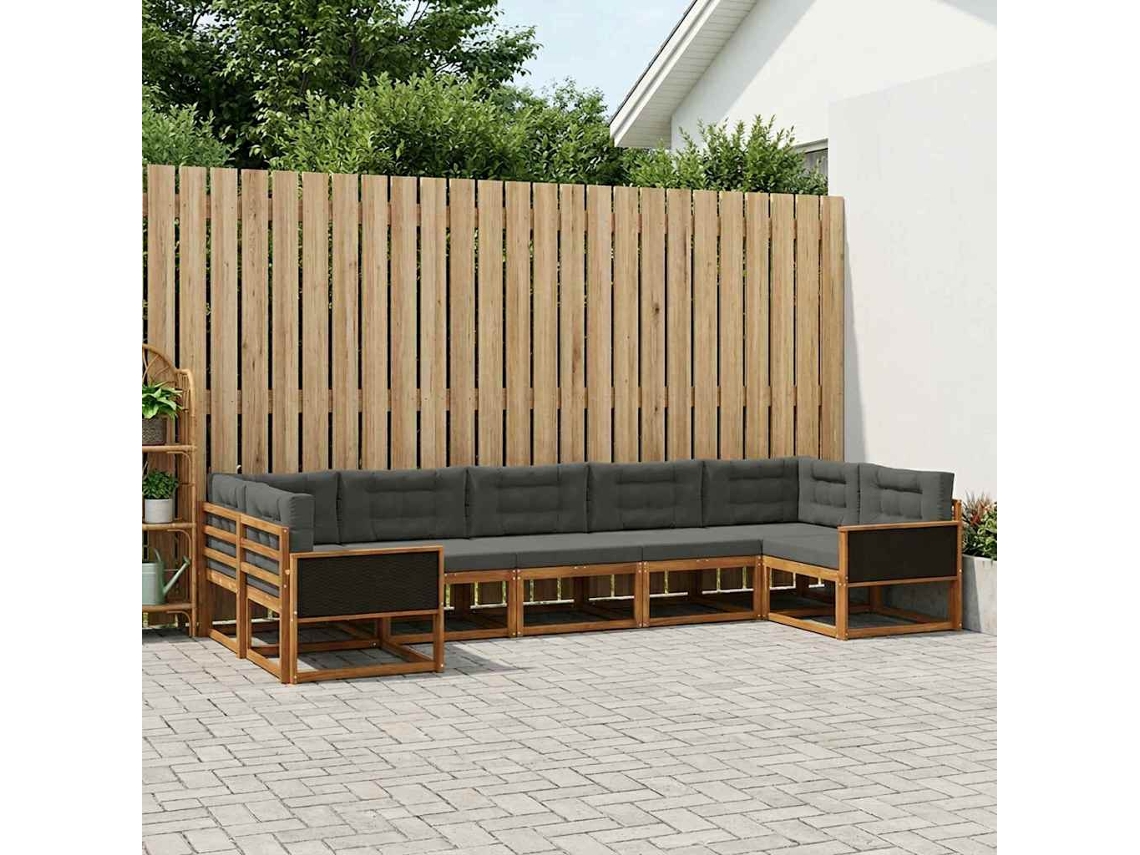 Vidaxl Conjunto De Sofás Para Exterior 7 Unid. Natural E Antracite