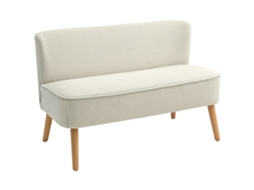 Sofá 2 Lugares, Acolchoamento Macio, Capa Fácil Limpeza, Até 150kg, 117x56,5x77cm, Branco Creme.