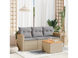 Pcs Conj. Sofás Jardim C/ Almofadões Vime Pe Bege Misturado Dkd Home Decor