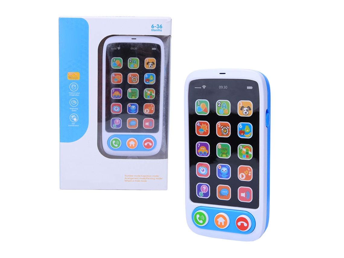 Primerox brinquedo Telefone Inteligente Musical com Luz Educativo Infantil Presente Azul