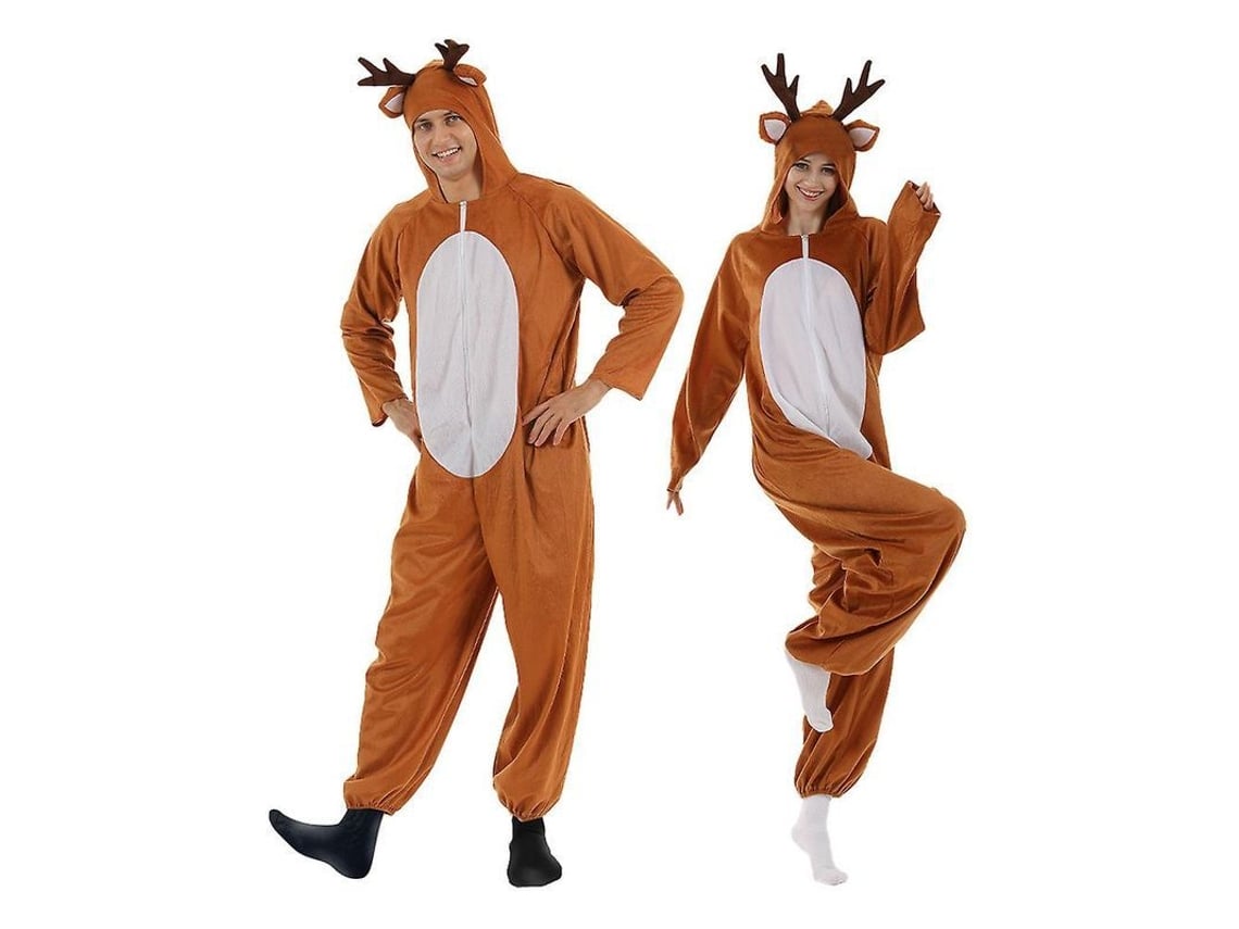 2026 traje de Reno de Natal para Adultos Disfraz de Animal Cosplay Pijama Suave com Capuz
