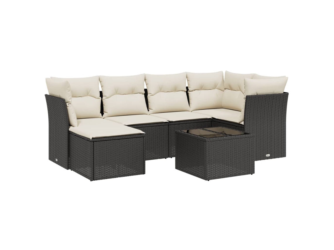 Conjunto de 7 Sofás para Jardim com Almofadões Vime Pe Preto MAISON EXCLUSIVE (7 pcs)