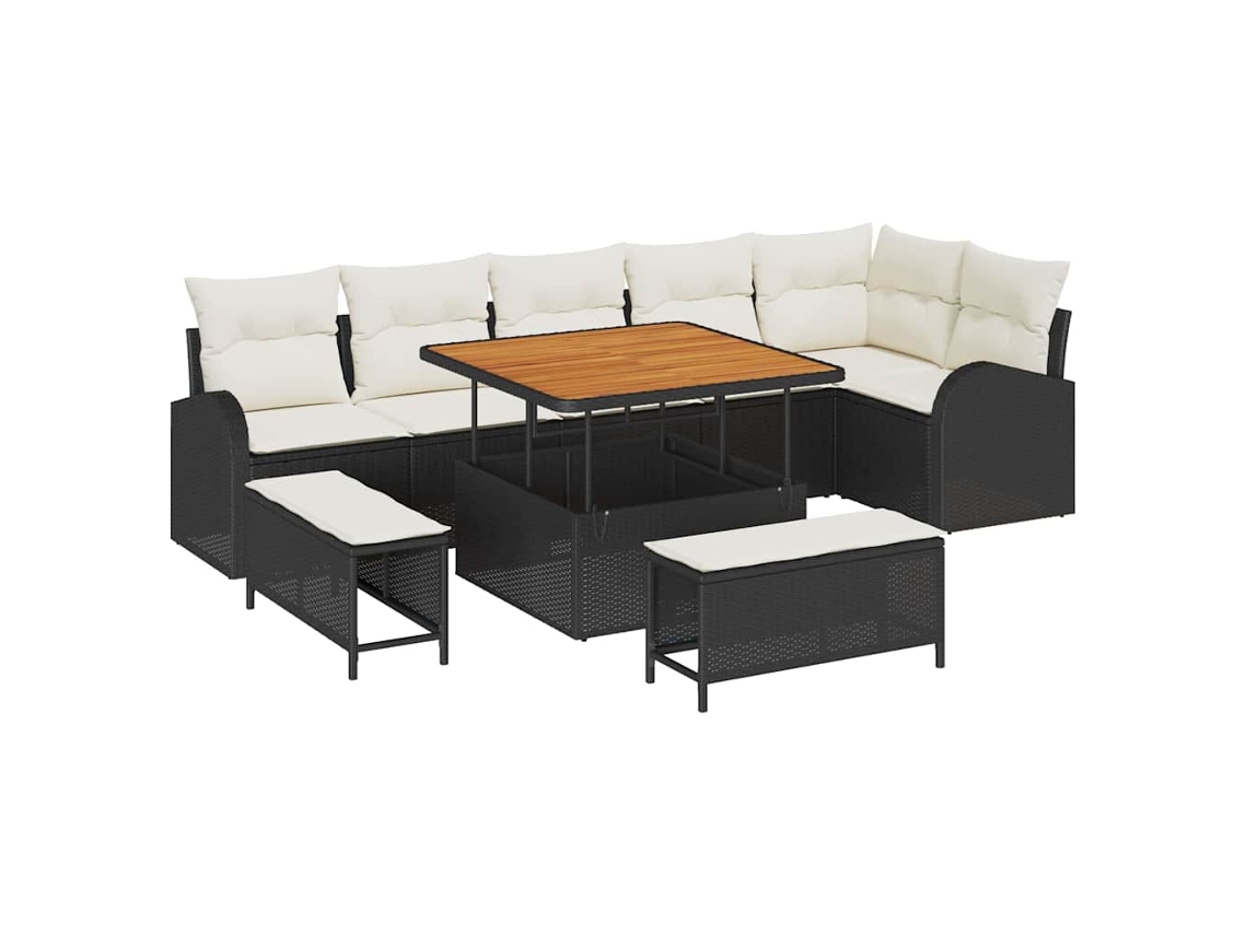 Maison Exclusive - Conjunto De Sofá De Jardim Com Almofada 9 Pcs Preto E Creme