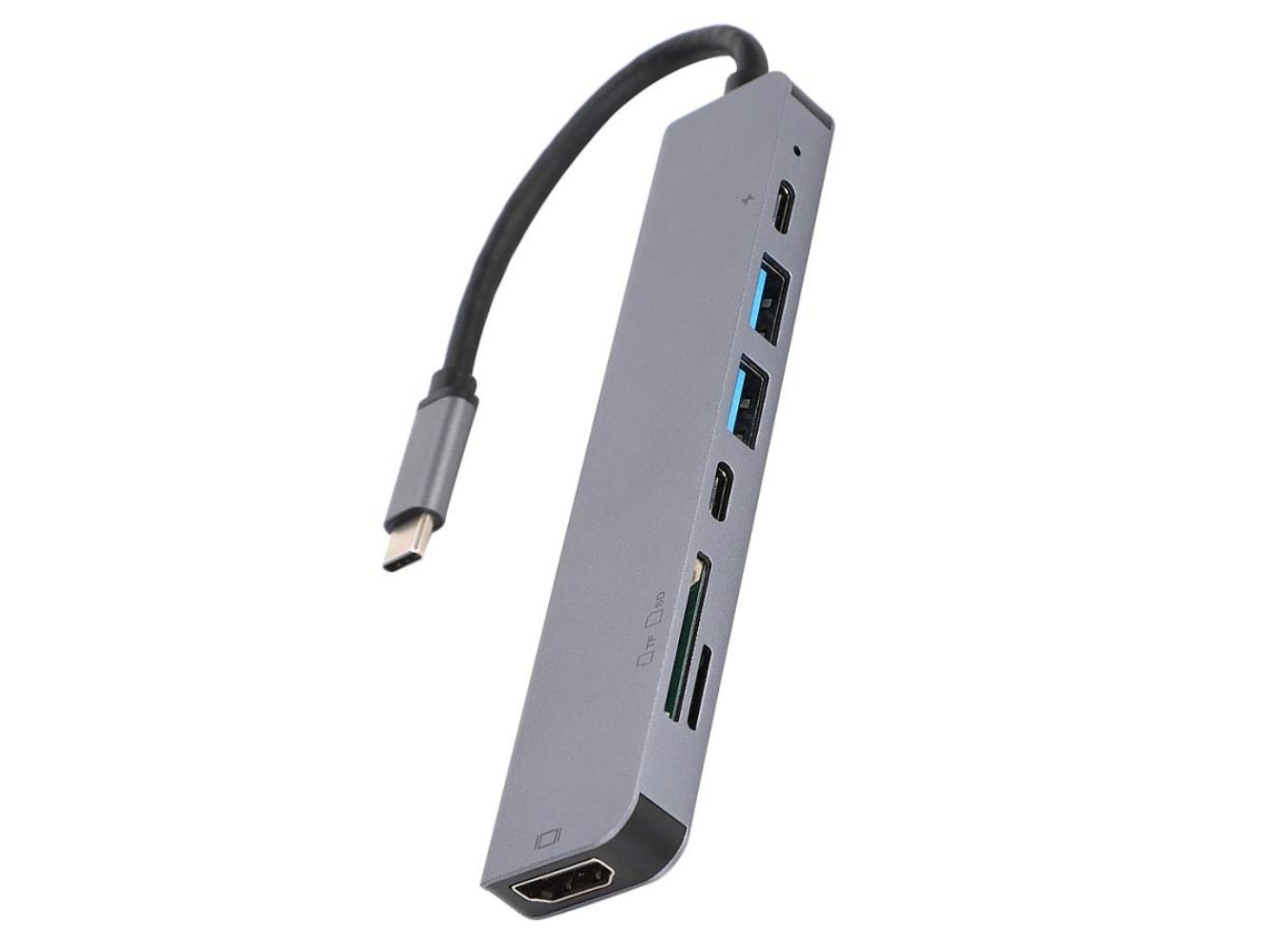 Lurelia Hub Usb-c 7 Em 1 Com 4k, 1080p, Hdmi, Usb 3.0, Pd Prata Compacto