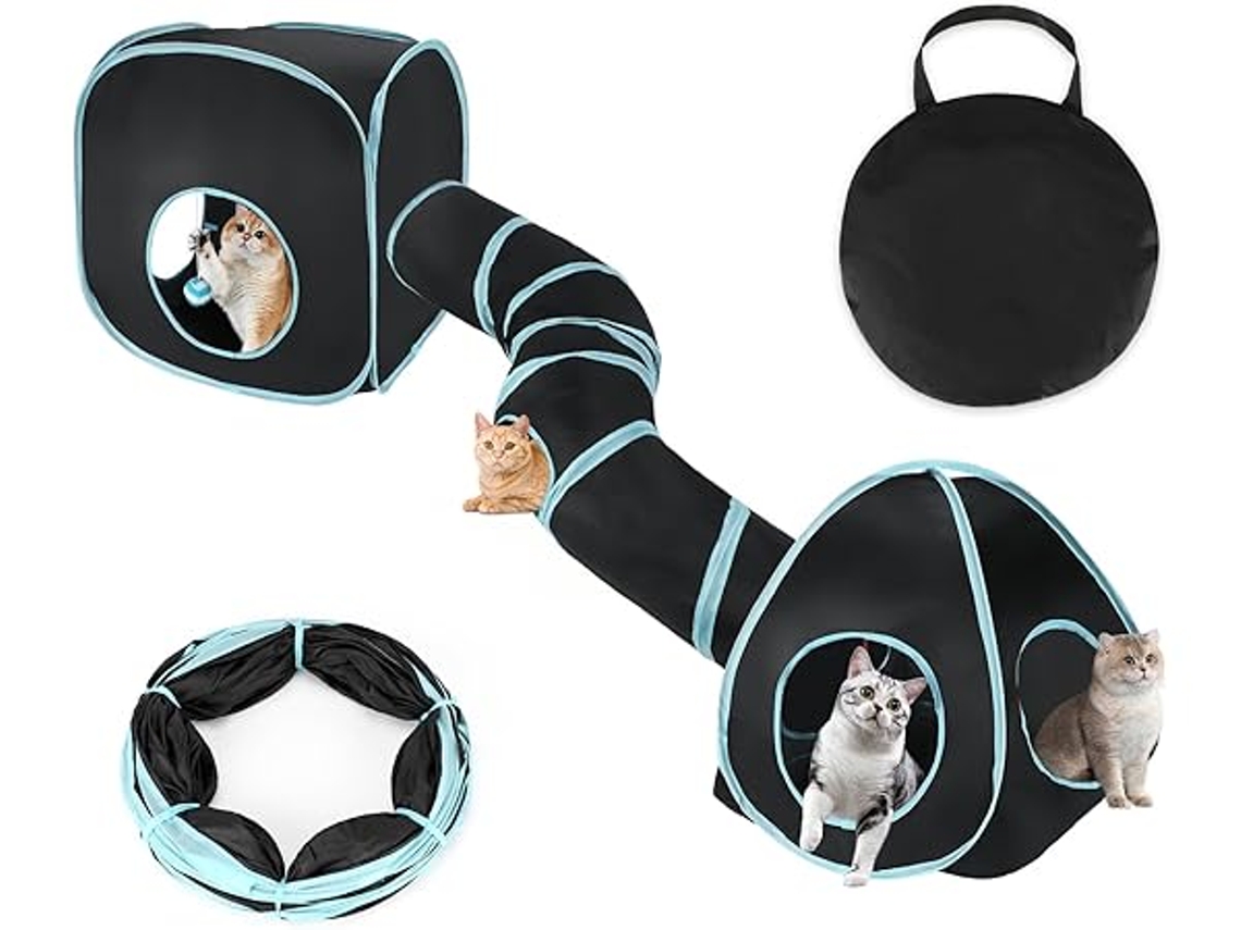 Tenda Interativa Dobrável para Gatos com Três Funções: Túnel, Tubo e Cubo, Efeito de Farfalhar, Casinha de Brincar, Ergonômico, Uso Diário STELASPLEN