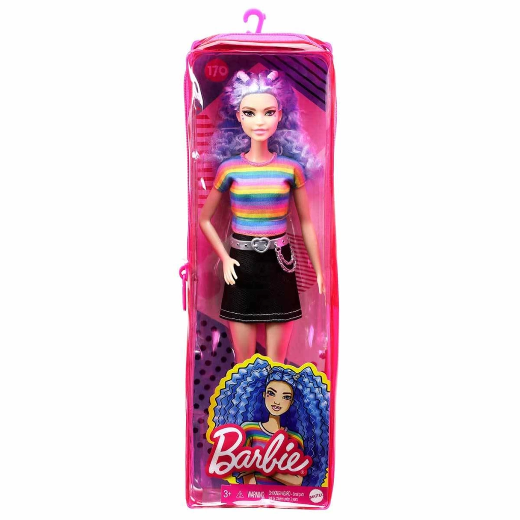 Boneca BARBIE Cabelo violeta com arco-íris acessórios para saia jeans top