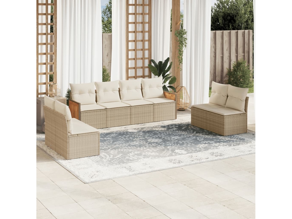 Vidaxl 8 Pcs Conjunto De Sofás P/ Jardim Com Almofadões Vime Pe Bege
