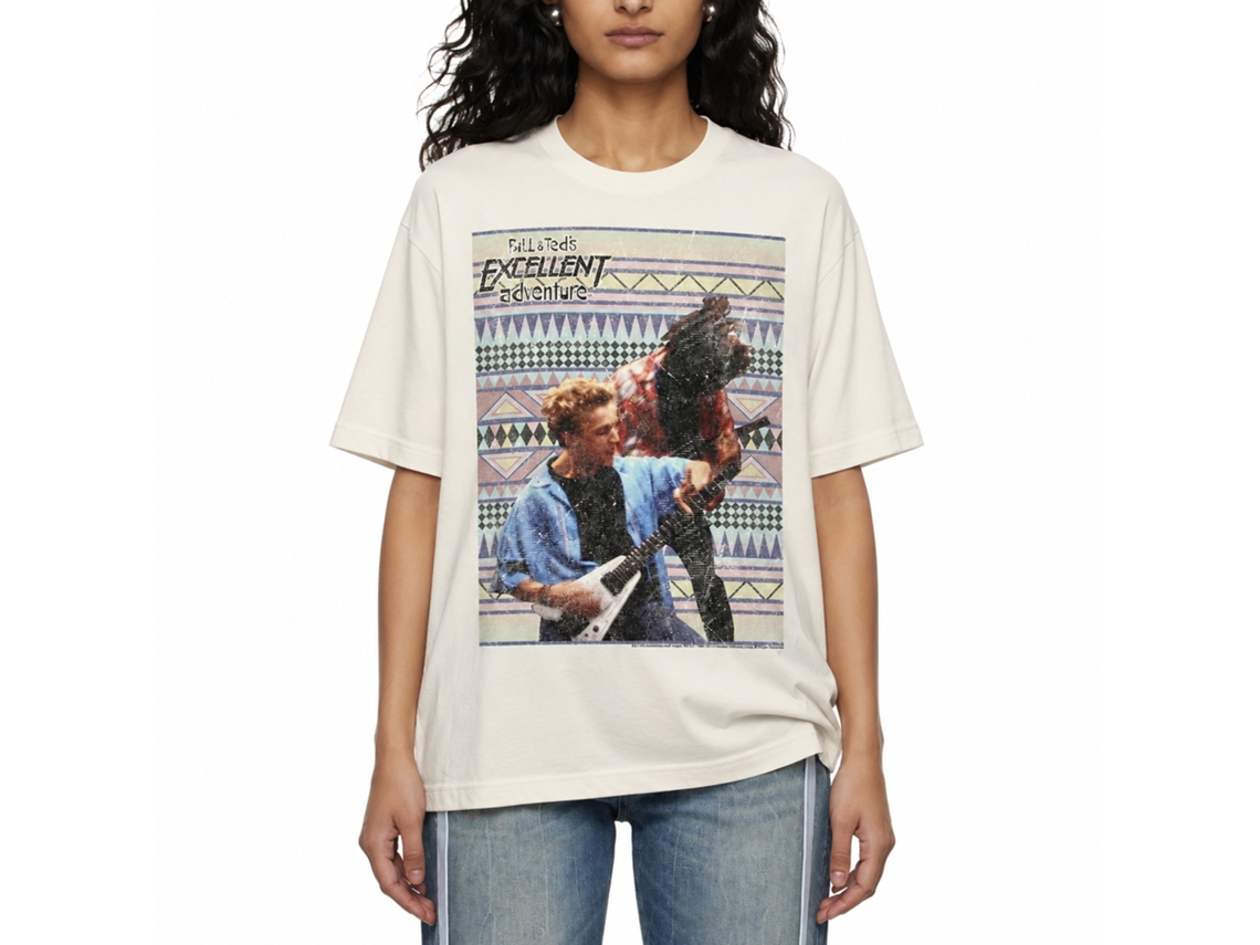 Rockinstone Bill And Ted Rockin Out Solid Natural Adult T-shirt Size:l